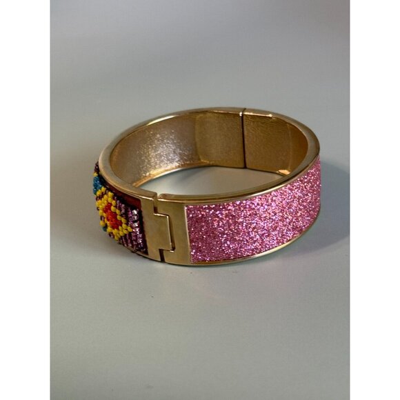 Betsey Johnson Flights of Fancy Bangle Bracelet Glass Beaded Pink Glitter Dust 7 - Picture 4 of 7
